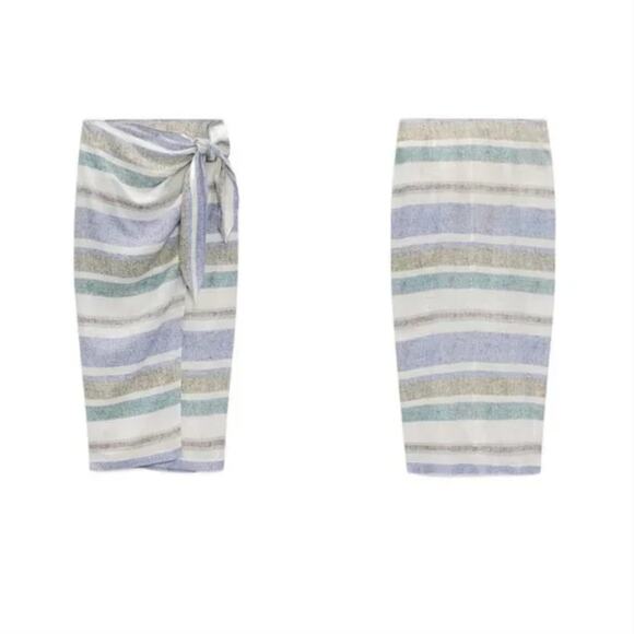 ZARA Sarong Striped Wrap Skirt Tie Waist Multi-Color Boho Size M Medium - Picture 1 of 7